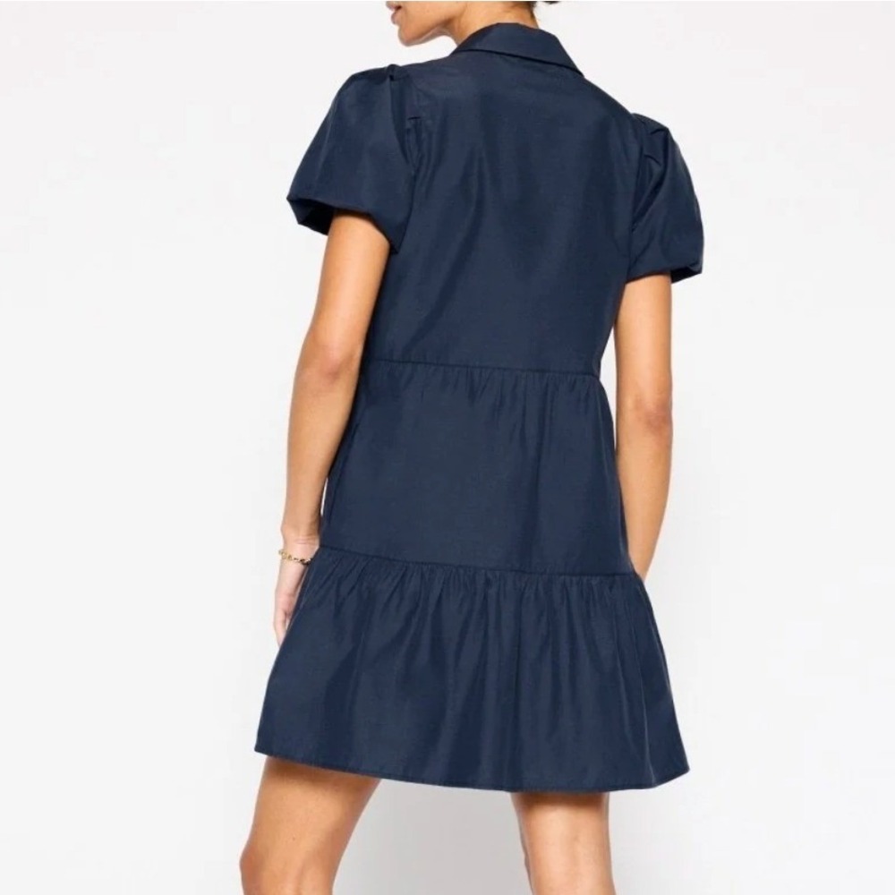 Brochu Walker Havana Mini Dress Small Navy Tiered Puff Sleeve Preppy Coastal - Picture 4 of 13